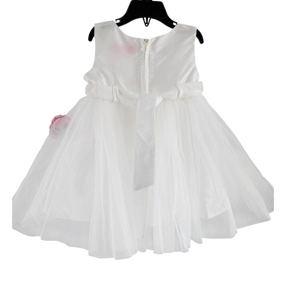 Popatu White Rosette Tulle Dress Flower Girl Fancy Size 18 Months - Picture 2 of 12